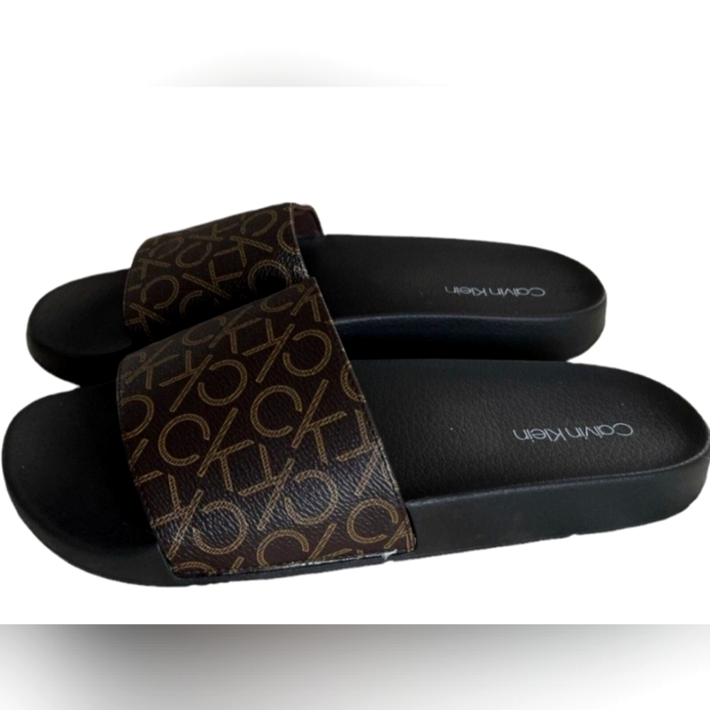 Calvin Klein Brown and Black Slides
